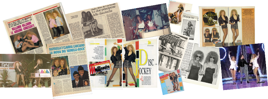 collage articoli e foto claudia e Silvana orizzontale Claudia e Silvana anni 80